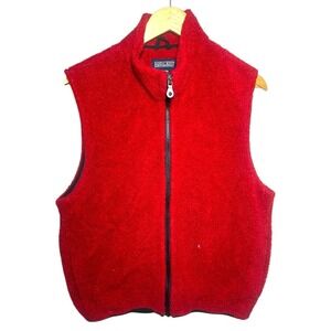 Lands End‎ Red Fleece Vest Women's Medium Zip Up Stand Collar Outdoors